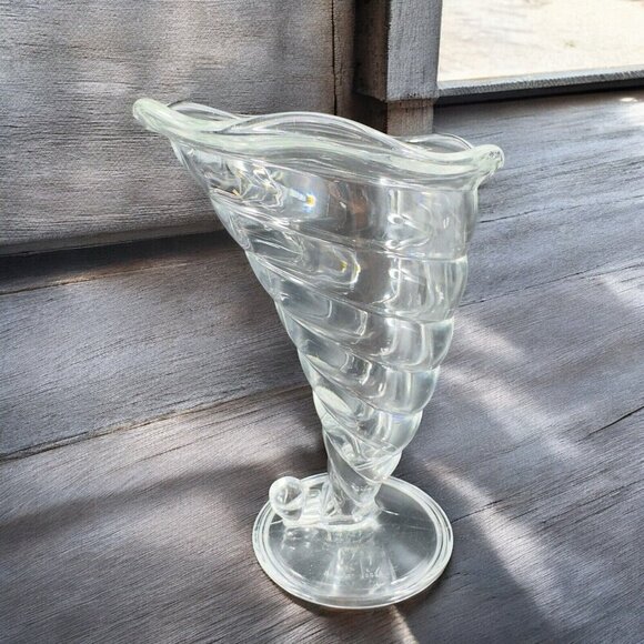 Bormioli Rocco Cornucopia Horn Shape Optic Crystal Clear Ice Cream Gelato Dish - Picture 2 of 12